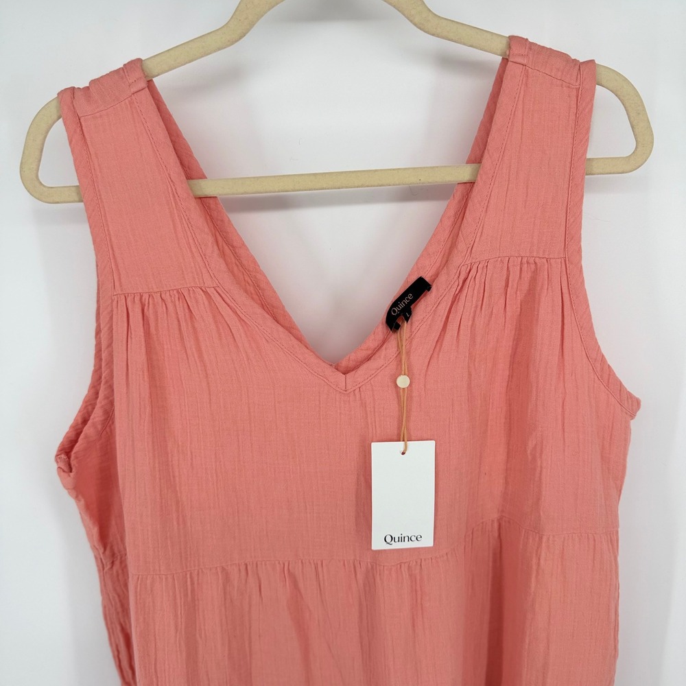 Quince 100% Organic Cotton Gauze Maxi Dress Women Large Coral Blush Feminine NEW - Picture 6 of 9